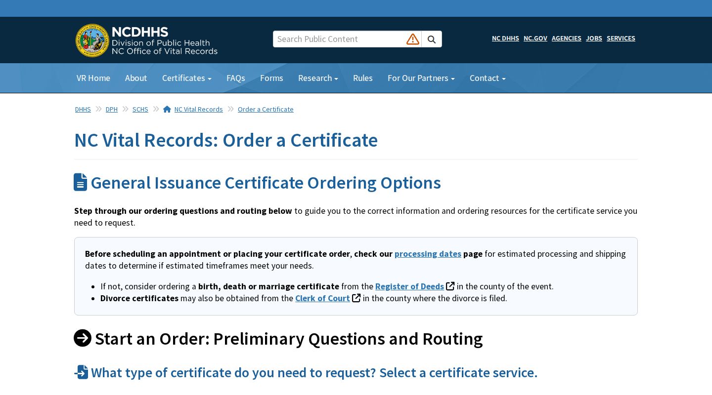 Mint Hill resident lookup North Carolina Vital Records ordering page