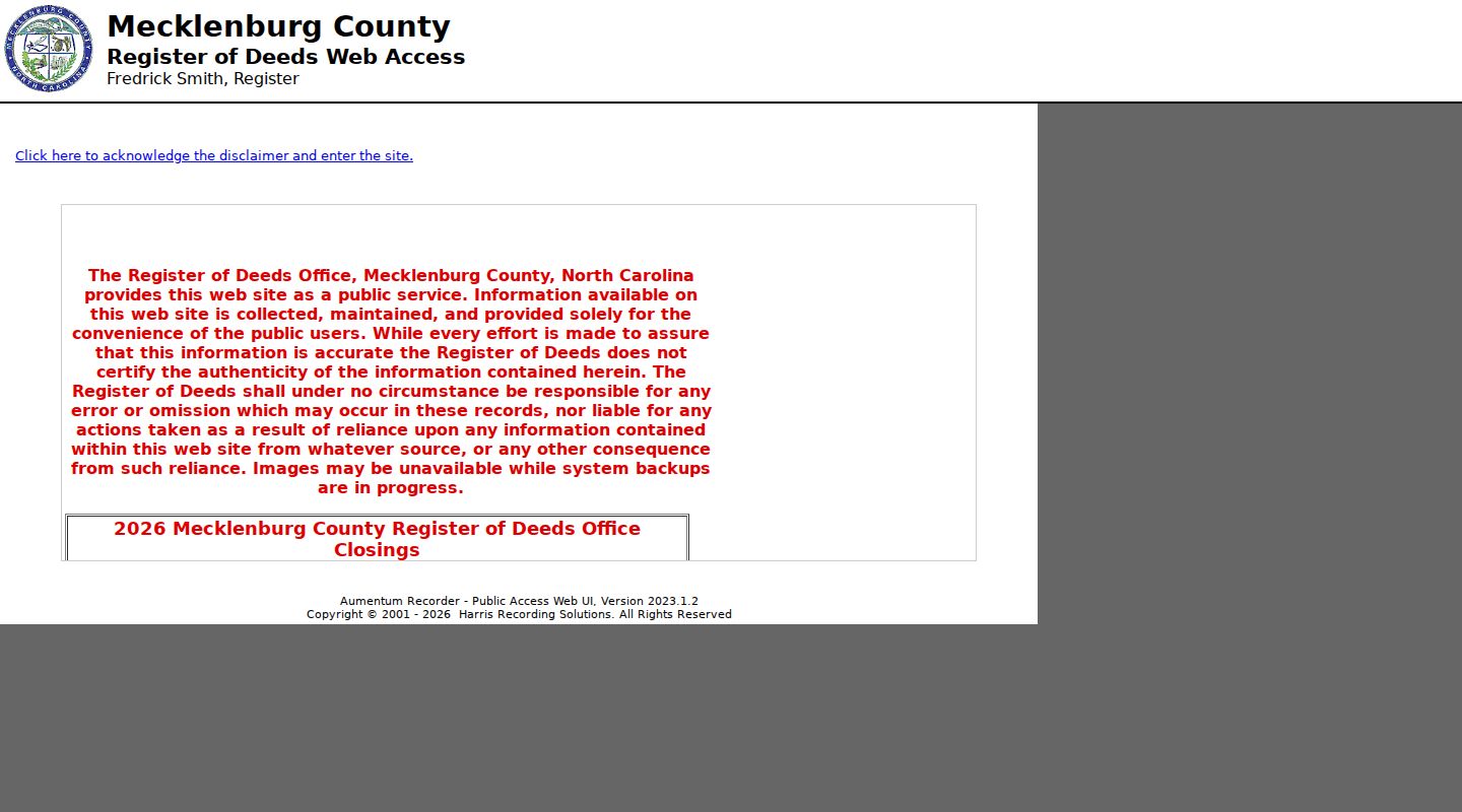Mint Hill street directory Register of Deeds Aumentum index